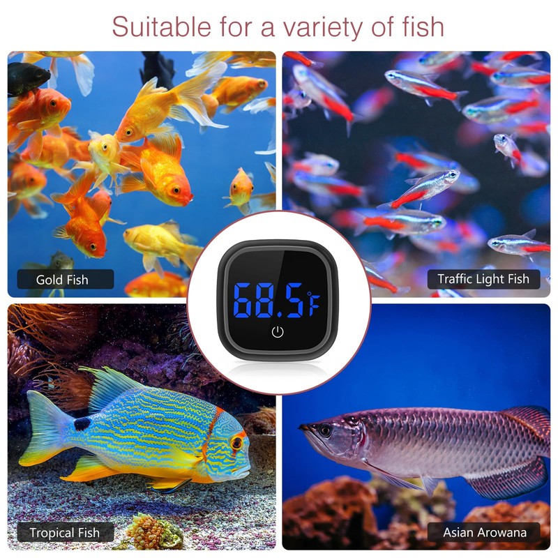 LOFICOPER LED Digital Aquarium Thermometer, Wireless Stick-on Fish Tank Thermometer