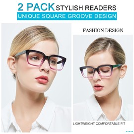 MARE AZZURO 2 Pairs Reading Glasses 1.0 Women, Stylish Oversized Readers 1.00 1.50 2.00 2.50 3.00 3.50 (Purple, 100)