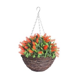 Best Artificial 10 inch Lavender Hanging Basket - Suitable for Outdoor Use - Weather Resistant (Orange)