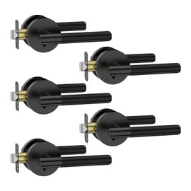 Amerdeco 5 Pack Matte Black Door Handles Interior, Knurled Privacy Door Handles with Lock, Heavy Duty Black Door Lever for Bedroom or Bathroom, Reversible Keyless for Left Right Handed Doors AM0016