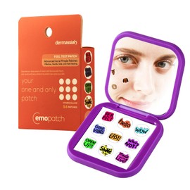 EMO PATCH Acne Pimple Patches for Face 54 Count with Mirror Case for Day & Night Use - Hydrocolloid Pimple Pads, Emoji-Themed Blemish Dots, Clear Skin Treatment (Feel Text)