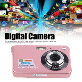 Bewinner 4K Digital Camera, 48MP Vlogging Camera with 2.7 Inch LCD Screen, 8X Digital Zoom, Compact Video Camera Recorder, Portable Mini Camera for Children, Beginners (Pink)