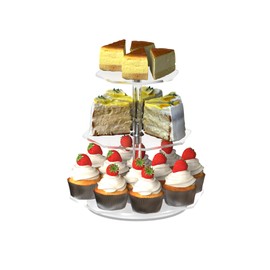 LoengMax 3-Tier Rotating Cupcake Stand, Clear Acrylic 360° Spinning Dessert Display Tower for Cakes & Pastries, Serving Stand for Weddings, Birthdays, Parties - Polygon