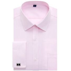 J.VER Men's French Cuff Dress Shirts Regular Fit Long Sleeve Spread Collar Metal Cufflink Pink