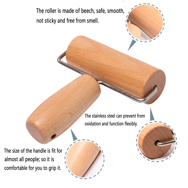 Whaline Wood Pastry Pizza Roller 2 Pieces Non Stick Wooden