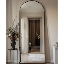 LadyNow Full Length Mirror, 58"x18" Arched Floor Mirror Freestanding, Floor Standing Mirror Full Body Mirror with Stand for Bedroom, Hanging Mounted Mirror for Living Room Cloakroom, Black