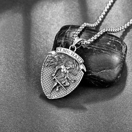 KINGWHYTE Saint Michael Necklace S925 Sterling Silver Shield Archangel Michael Pendant Protect Us Jewellery Gifts for Women Men