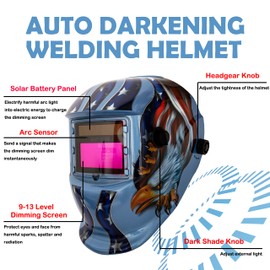 Welding Helmet Auto Darkening : BESTCLUB True Color Solar Powered Hood with Adjustable Shade Range 4/9-13 for Mig Tig Arc Welder Mask (Blue Eagle I)