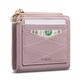 Vulkitty Leather Wallet for Woman RFID Blocking Bifold Small Compact Wallets Zipper Pocket Purse Large Capacity Card Hold Case with ID window