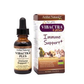 Amber NaturalZ Vibactra Plus Herbal Supplement for Dogs, Cats, Birds, Guinea Pigs, and Rabbits | Herbs for Immune Health and Yeast Balance | 1 Fluid Ounce Glass Bottle | Manufactured in The USA