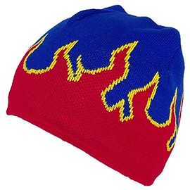 Mega Cap Adult Flames Design Beanie Skull Cap W/Fleece Lining - Royal/Red