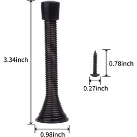 85mm Spring Door Stop - Heavy Duty Metal Wall Mounted Door Stop with Rubber Buffer Tips, Skirting Board Buffers, Base Screws Included - Protects Walls & Doors (6)
