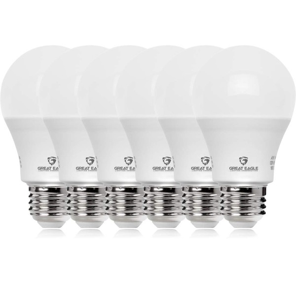 Great Eagle A19 LED Light Bulb, 9W (60W Equivalent), UL Listed, 4000K (Cool White), 800 Lumens, Non-dimmable, Standard Replacement (6 Pack)