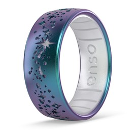 Enso Rings Etched Classic Silicone Rings - Comfortable and Flexible Design - 8mm Wide, 2.16 Thick - Supernova - Nebula/Pearl - Size 6