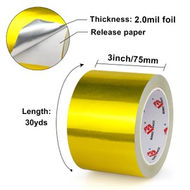 BOMEI PACK Cinta de Aluminio Dorada, HVAC Sellado y Parcheado Cinta para Conductos de Aire Frío Caliente Cinta de Aluminio para Reparación de Tuberías y Metal (75mm x 30y)