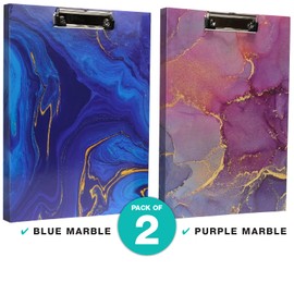 Global Printed Products Designer Printed Clipboard Portfolios, Interior Pocket, Metal Clip, Removable Paper Pad - Marble