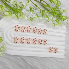 Short Press on Nails Square Fake Nails with Floral Designs Spring Summer Nails Press ons Apricot Acrylic Nails Glossy Glue on Nails Cute False Nails Artificial Stick on Nails for Women 24Pcs