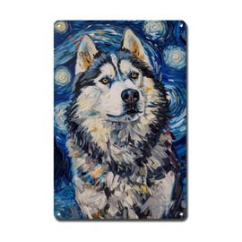 Ymyoo Metal Sign Tin Sign Vintage Wall Art Alaskan Malamute Starry Night Elegance Majestic Malamute and Night Sky for Home Lodge and Seasonal Decor Corrosion Resistant Aluminum 8×12 Inches