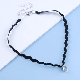 Cimenexe Bohemian Crystal Pendant Necklace Black Wave Choker Necklace Black Short Braided Necklace Choker Black Woven Rope Necklace Vintage Black Cord Collar Necklace Jewelry for Women and Girls