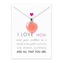 Mom Birthday Mothers Day Gits for Women Heart Necklace Gift for Mother Thank You Gifts from Son Daughter I Love You Mom Gifts Necklace Pink Heart