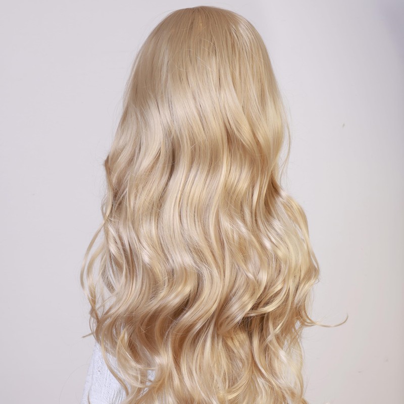 Flaxen Wig Long Middle - part Curly Wavy Style Women's