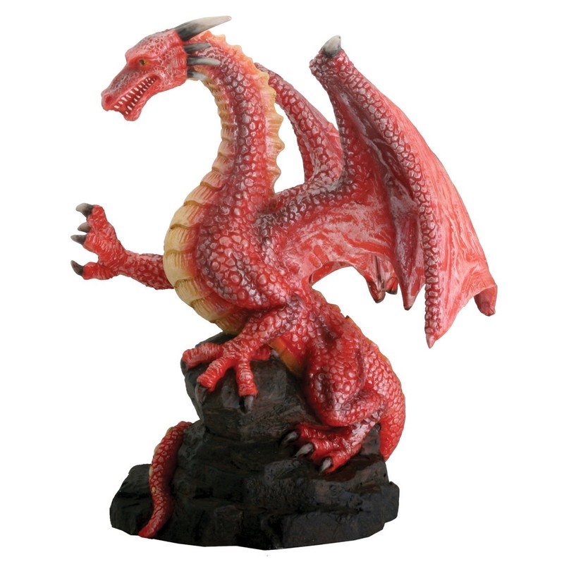 Red Dragon On Rock Fantasy Figurine