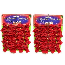 Hapros 36 Beautiful Mini Red Christmas Bows - 2.5" Decorative Bows for Xmas Tree Decoration, Gift Wrapping and Crafts (36 Bows)
