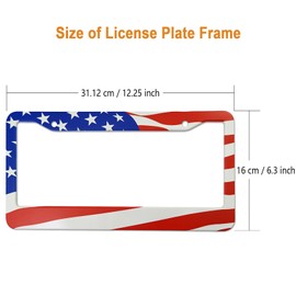 RCKJNJ Red American Flag License Plate Frames- UV Printed Aluminum Metal Patriotic Car Tag Holder with Rustproof Mounting Hardware & Screws Caps (Black)，2 Pack for Front Rear