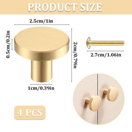 XXLKVSK 4Pcs Gold Drawer Knobs Round Cabinet Knobs Gold Drawer Handles Single Hole Gold Cupboard Knobs with Screws for Drawers Wardrobe Cabinets Furniture Decorating (20 * 25mm)