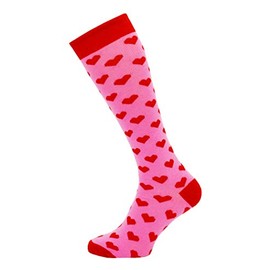 There Every Step Heartbeat - Red Hearts Heart Design Girls Valentine Knee High Socks (Pink)