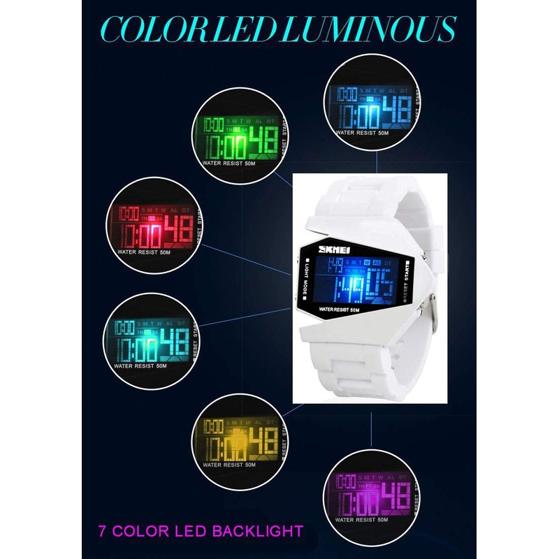 Gosasa Men Sports Military Watches Digital Airplane Shaped LED Colorful