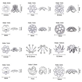 SUNNYCLUE 240 Pieces, 12 Types, Bead Cap, Antique Gold, Silver Ancient Art, Alloy Beads, Cap, Flower Shape, Chrysanthemum, Openwork Cap, Spacer Beads, Flower Charm, Accessory Parts, Flower Shape,