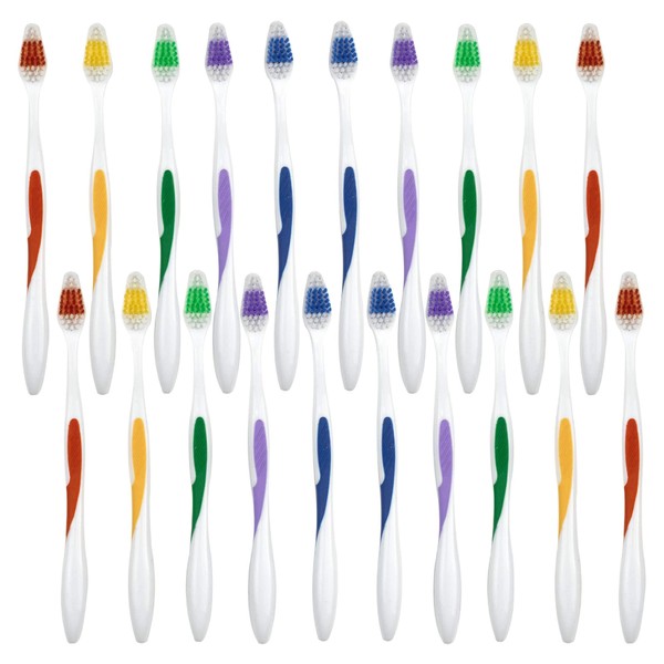 DecorRack 20 cepillos de dientes asequibles paquete de cepillos de dientes manuales desechables para viajes, hoteles, invitados, buenos para un solo uso, detalles, limpieza, sin BPA, cepillo de dientes de plástico (juego de 20 unidades)