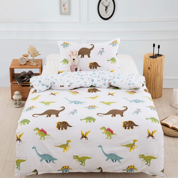 Dinosaurs Bedding Set fit to Junior Toddler Cot Bed Duvet Cover with Pillow Case for Girls Boys(2 Pcs, 120x150cm)