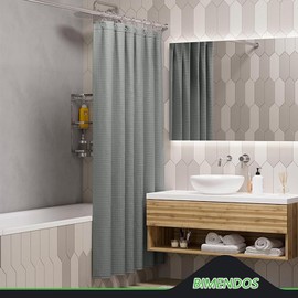 BIMENDOS Cortina de Baño para Ducha,Cortina de Ducha Tipo Gofre con 12 Ganchos,ortina de Regadera de Tela de Algodón Mezcla,para Cabina de Ducha de Bañera, Resistente al Agua - 180 x 180cm (Gris)