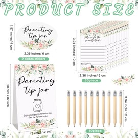 Roowest Baby Shower Advice Cards for New Parents to Be - Tip Jar Sign for New Parents 60 Parenting Advice Cards 10 HB Pencils 2 Cute Stickers 1 Pet Bottle for Guests Games(Flower)