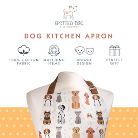 SPOTTED DOG GIFT COMPANY Dog Apron for Women Men with Pocket, Adjustable Kitchen Apron for Cooking Baking, Cute Happy Dogs Themed Gifts for Dog Lovers Chef Baker, 100% Cotton 95cmx70cm