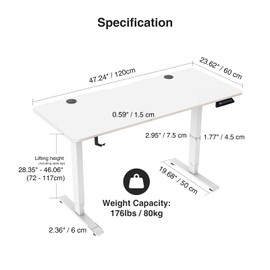 Wejviubm Electric Height Adjustable Stand up Desk Home Office Ergonomic Computer Workstation (White, 48inch)