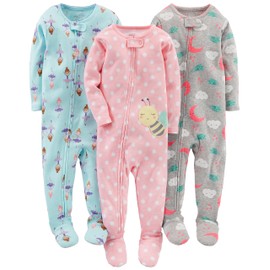 Simple Joys by Carter's Baby Girls' 3-Pack Snug-Fit Footed Cotton Pajamas, Ballerina/Moon/Bee, 6-9 Months
