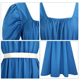 Xaatren 6 Pcs Women's Regency Dresses with Jewelry Set Renaissance Dress Victorian Dresses for Women with Gloves Fan (Blue,Small)