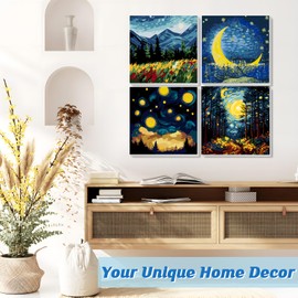 4 Pack Paint by Number Kits for Adults Beginners, DIY Adult Painting by Number Kits on Canvas With Frame, Landscapes Paint By Numbers Adult Kit Acrylic Paintwork Crafts for Home Decor 8x8in