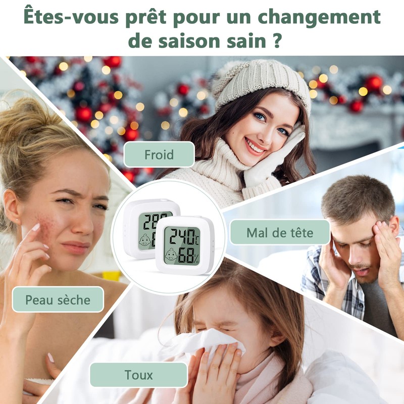 Vinabo Pack of 2 Room Thermometers, Thermometers, Thermo-Hygrometer with High