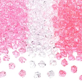 SUNNYCLUE 300Pcs 3 Colors Crystal Vase Filler Pink Ice Decor Filler Acrylic Transparent Nugget Faux Diamond Ice Rock Cube Imitation Gems No Hole Crystals Fillers for Vase Party Home Centerpieces Decor