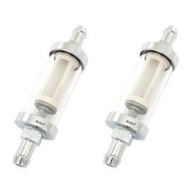 Set of 2 - Universal Clear Glass Fuel Filters - 3/8"- Metal Housing - For Motorcycle ATV Dirt Bike Serviceable Washable