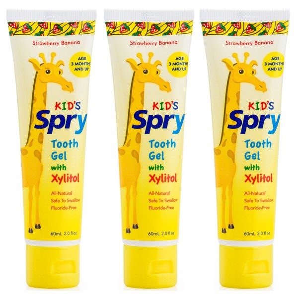 Spry Xlear Spry Tooth Gel with Xylitol, Strawberry Banana, 3 Count – 2 Ounce each