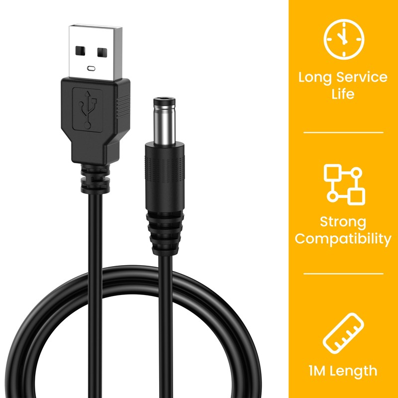 Vanjua USB to DC 5V Power Cord, Universal DC 5.5x2.1mm