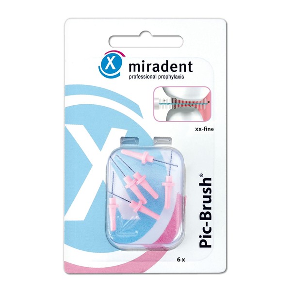 miradent Pic-Brush® Interdentalbürste xx-fine pink 2,2 mm mit bewährter Aufsteckfunktion 6 Stück | für eine optimal gründliche Reinigung der Zahnzwischenräume, Brackets, Zahnspangen, Brücken