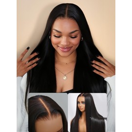 Nadula Bye Bye Knots Straight Glueless Wig Human Hair Pre Cut 7x5 Invisible Knots HD Lace Front Wigs Pre Everything Easy to Wear Staight Wigs Put on and Go 180% Density 18inch