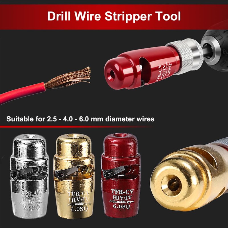 Eewudwok Drill Wire Stripper Cutter, 2.5/4.0/6.0 sq Cable Stripping Tool