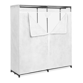 Whitmor Extra Wide 60" Clothes Closet, Durable Portable Hanging Wardrobe with Breathable Fabric Cover, Heavy Duty Metal Clothing Rack, Easily Assemble for Home, Bedroom, Dorm, White
